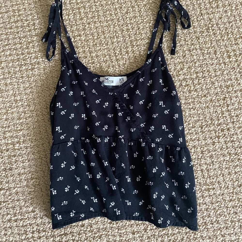 Black Floral Tank w/ Tie Straps from Hollister